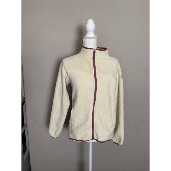 Burton Women’s Full Zip Fleece Jacket Cream Rust Trim Small - Picture 1 of 8